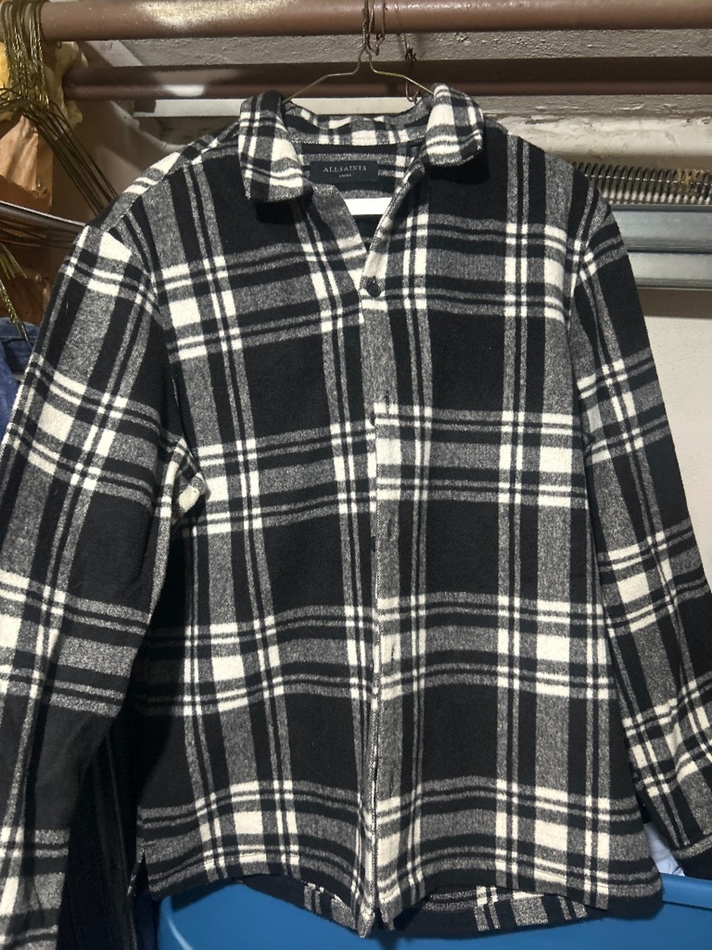 All Saints Plaid Black/White Wool Button-Up